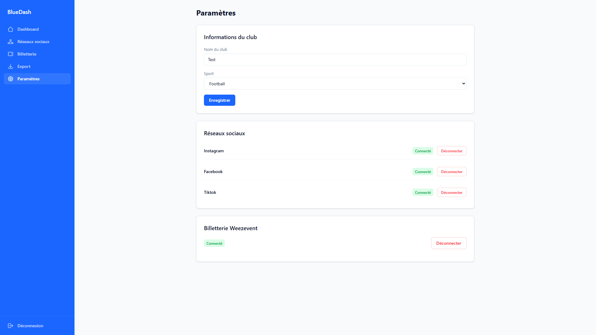 Paramètres et comptes connectés